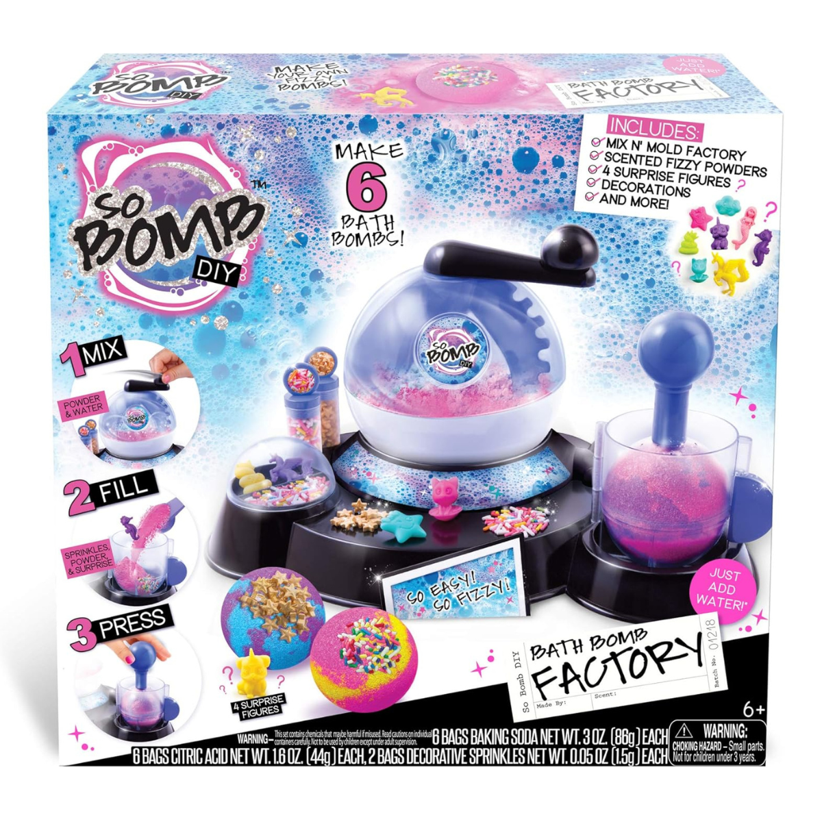 So Bomb DIY Bath Bomb Factory Kit – Make 6 Scented Bath Bombs with Surprise Figures for Kids Ages 6+